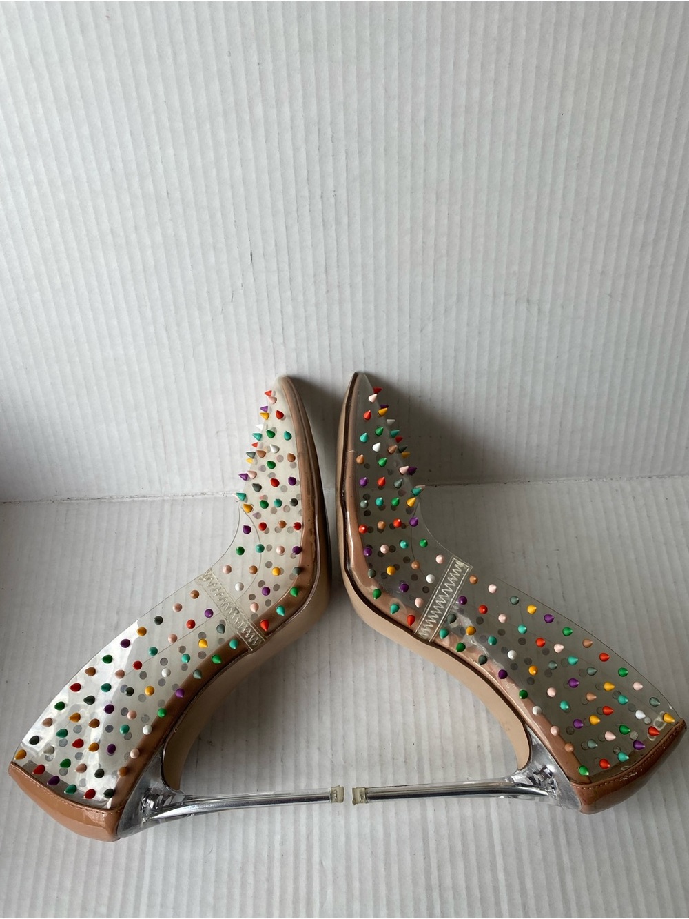 Steve Madden Vala-S Clear Rainbow Spiked Stiletto Heels Nude Pumps Size 8M - Picture 4 of 15